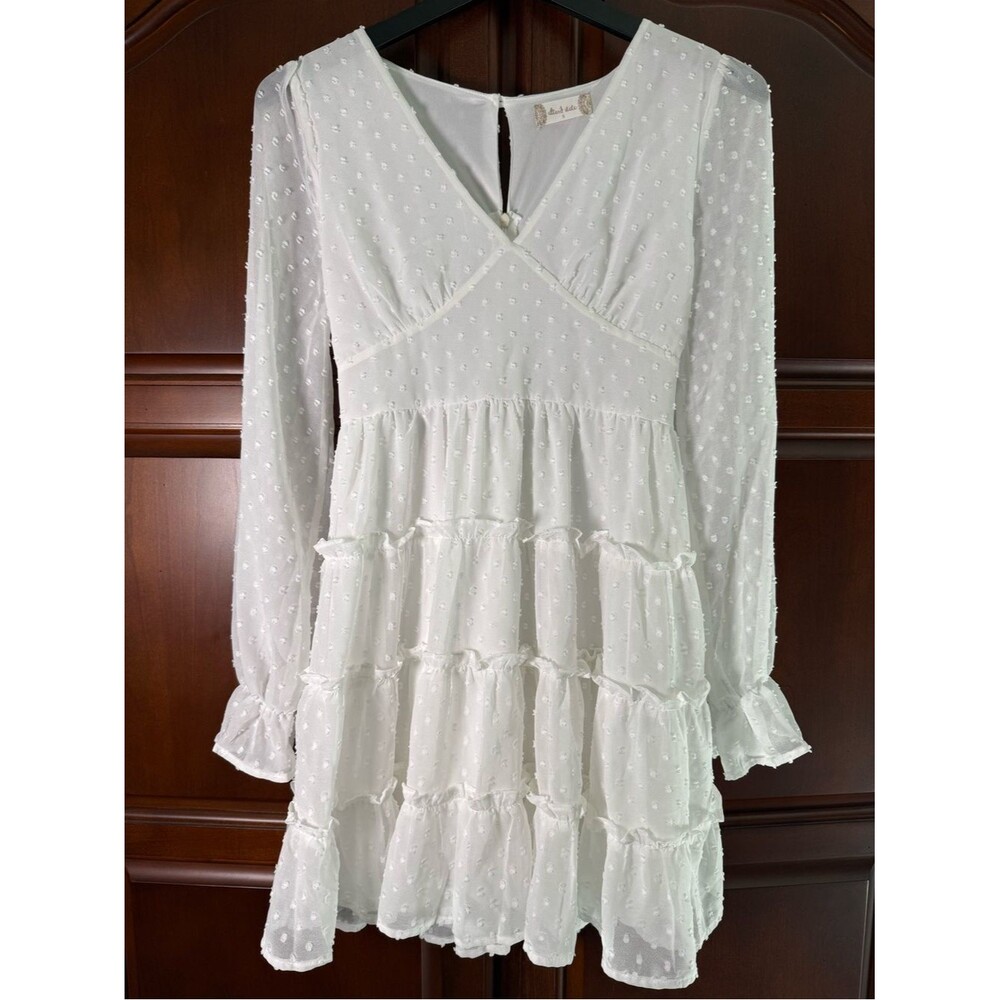 Altar'd State Swiss Dot Tiered Ruffle Mini Dress White Lined Size Small